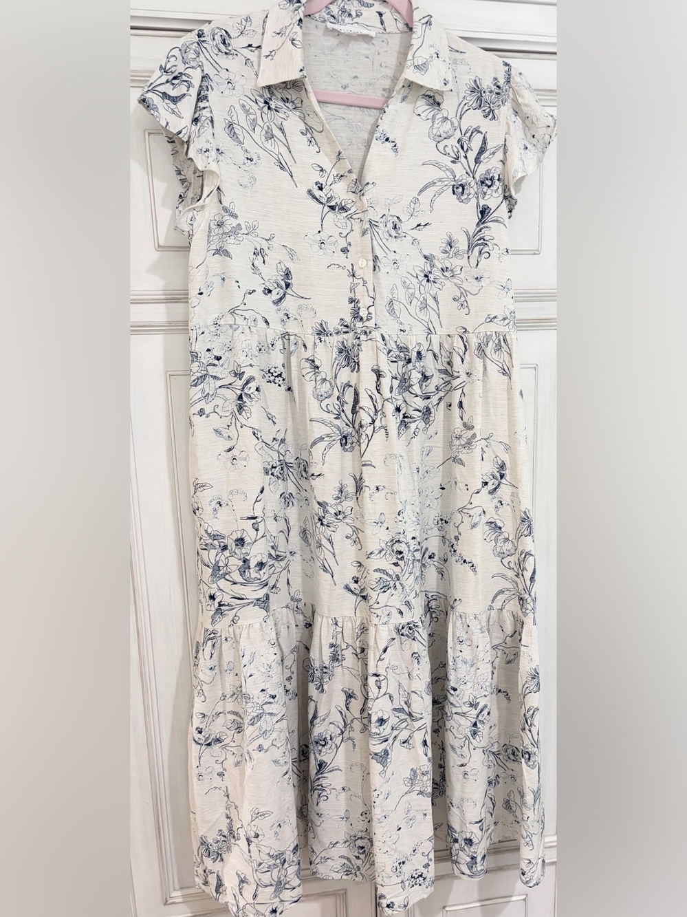 PRELOVED SZ XL Jane & Delancey Cream Floral Tiered Midi dress flutter sleeves